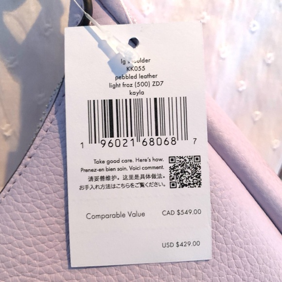 NWT Kate Spade Kayla Large Pebbled Leather Shoulder Bag in light Frozen Lilac